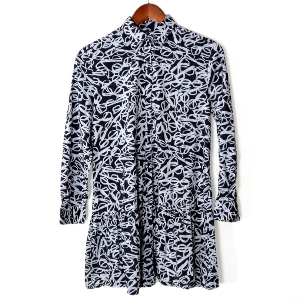Kate Spade Shirt Dress Black White Print Size S Modernist Editorial Chic